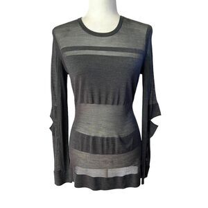 Jason Wu Light Knit Silk Top Size Large Gray Long-Sleeve Elbow Cut Wu Collection